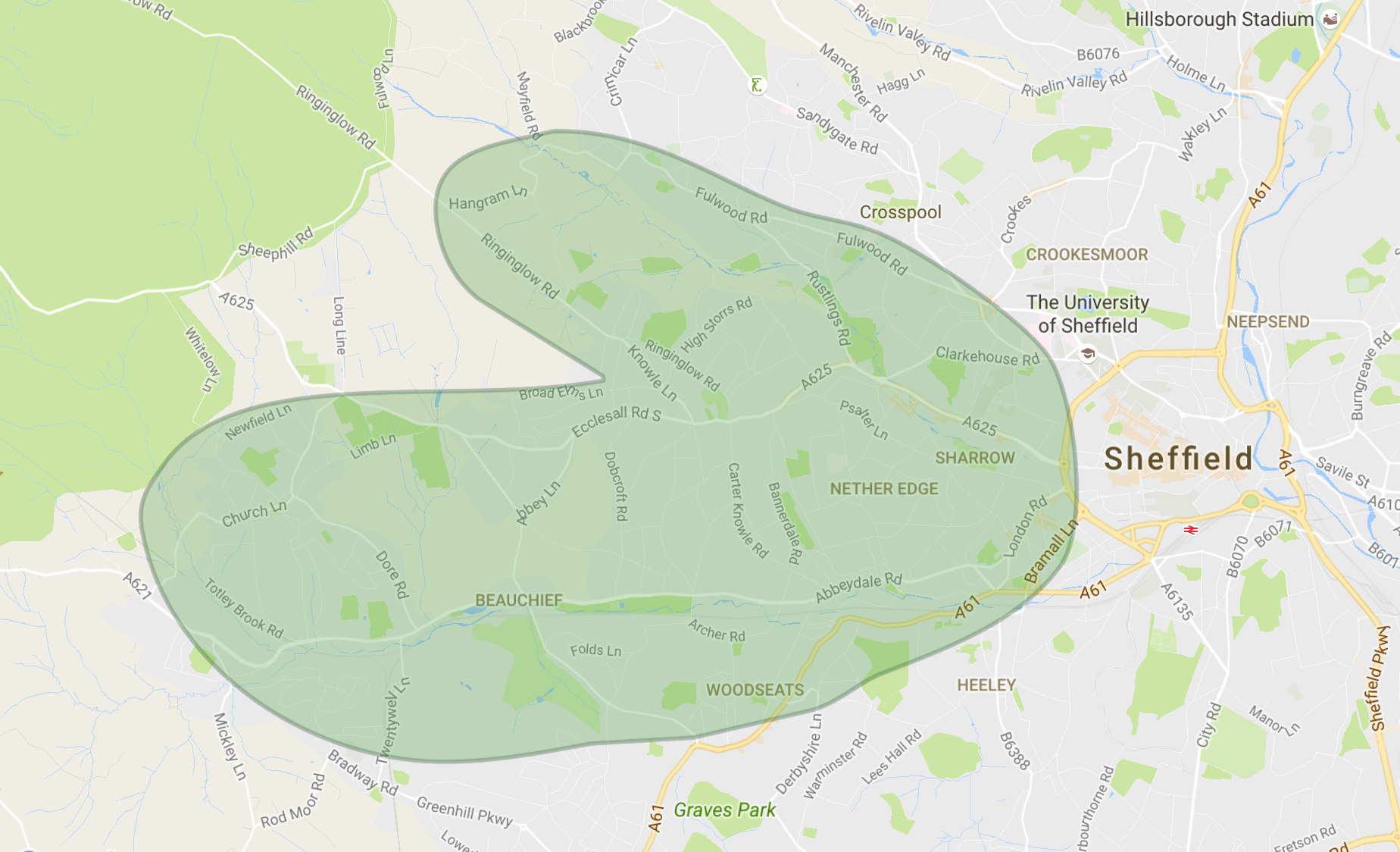 The areas of Sheffied I cover